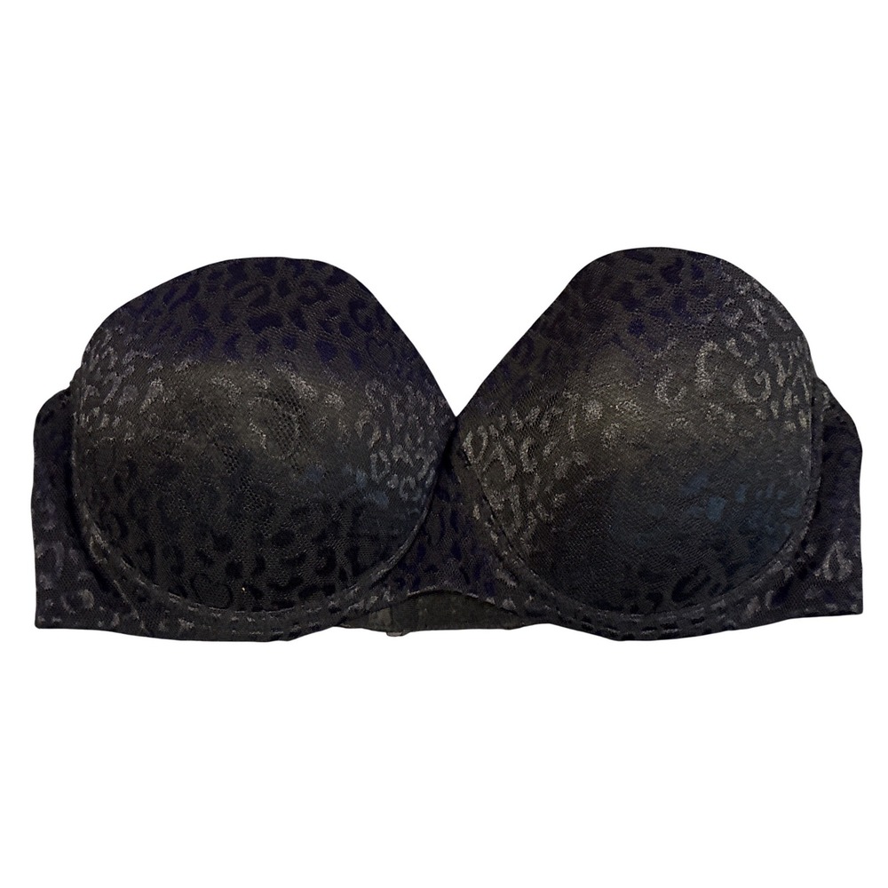 Wonderbra Women's Black Lace Leopard Print Strapless Push Up Bra 36D